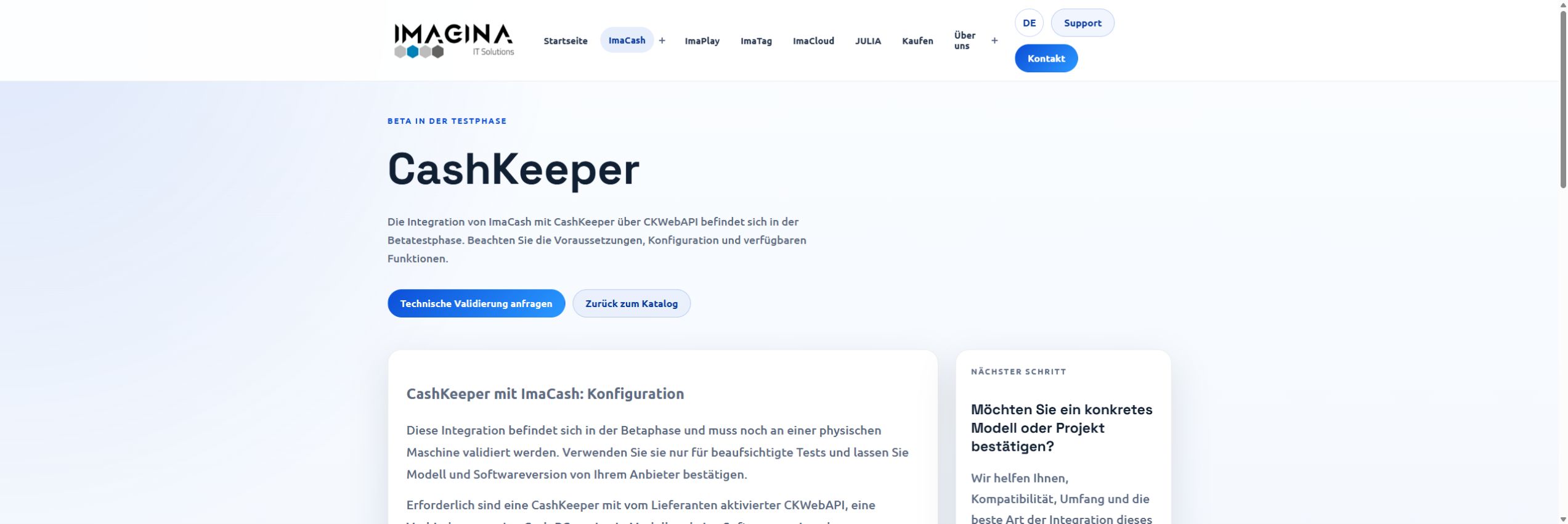 Bildschirmaufnahme der öffentlichen CashKeeper-Seite mit sichtbarem Beta-Status.