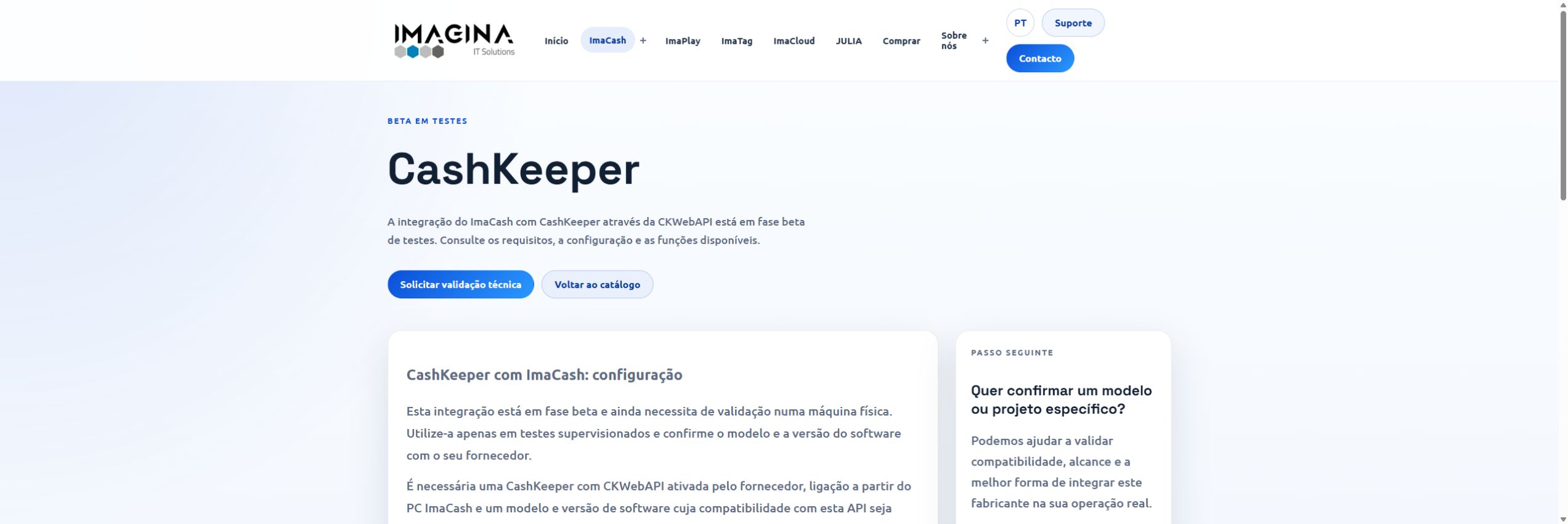Captura da ficha pública CashKeeper, com o estado beta visível.