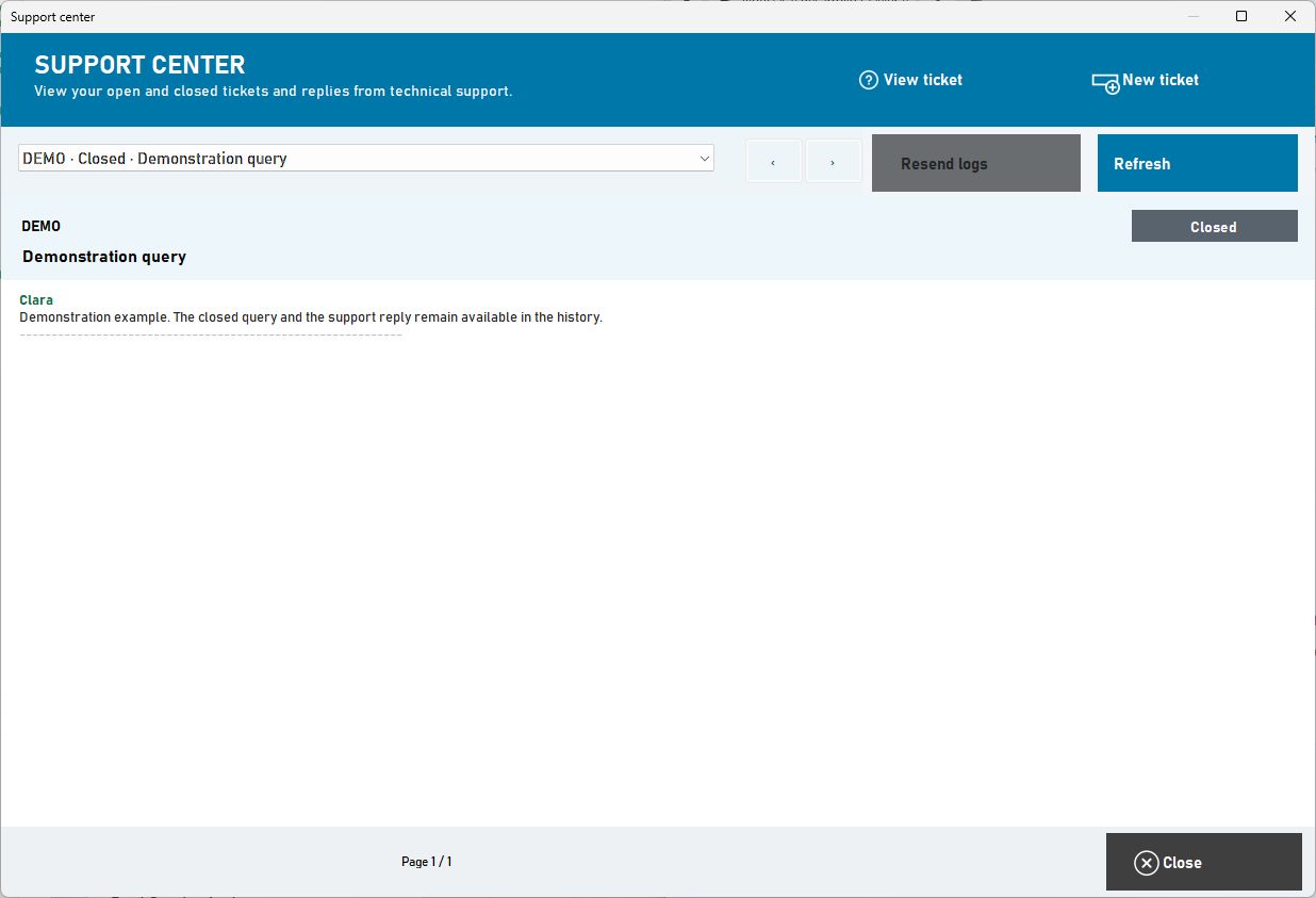 ImaCash Support Centre showing a demonstration conversation