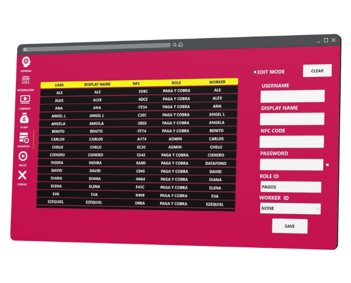 Pantalla de control de usuarios, roles y accesos en ImaPlay