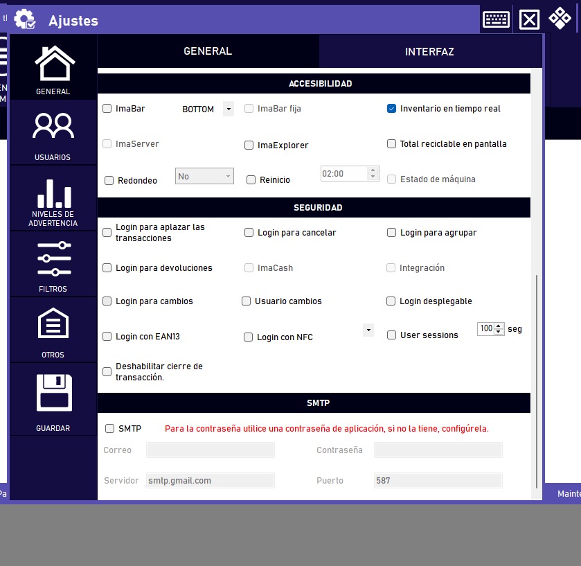 Como configurar el correo SMTP en ImaCash