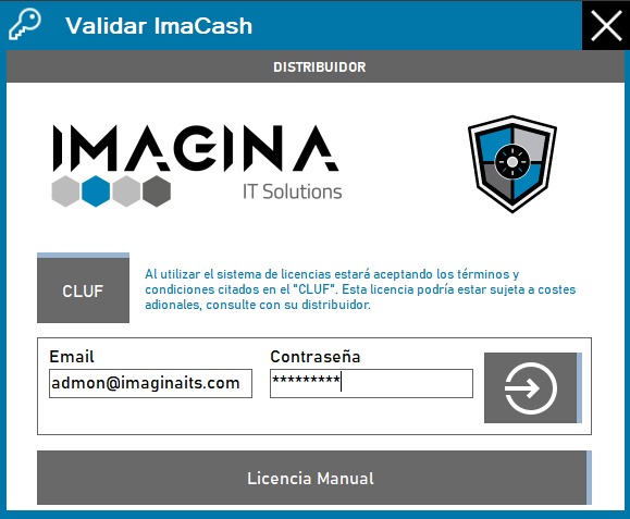 Credenciales de acceso de la demo de ImaCash