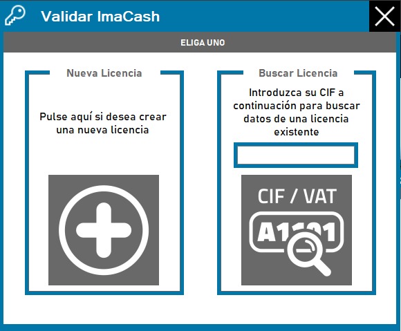 Selección de tipo de licencia en ImaCash