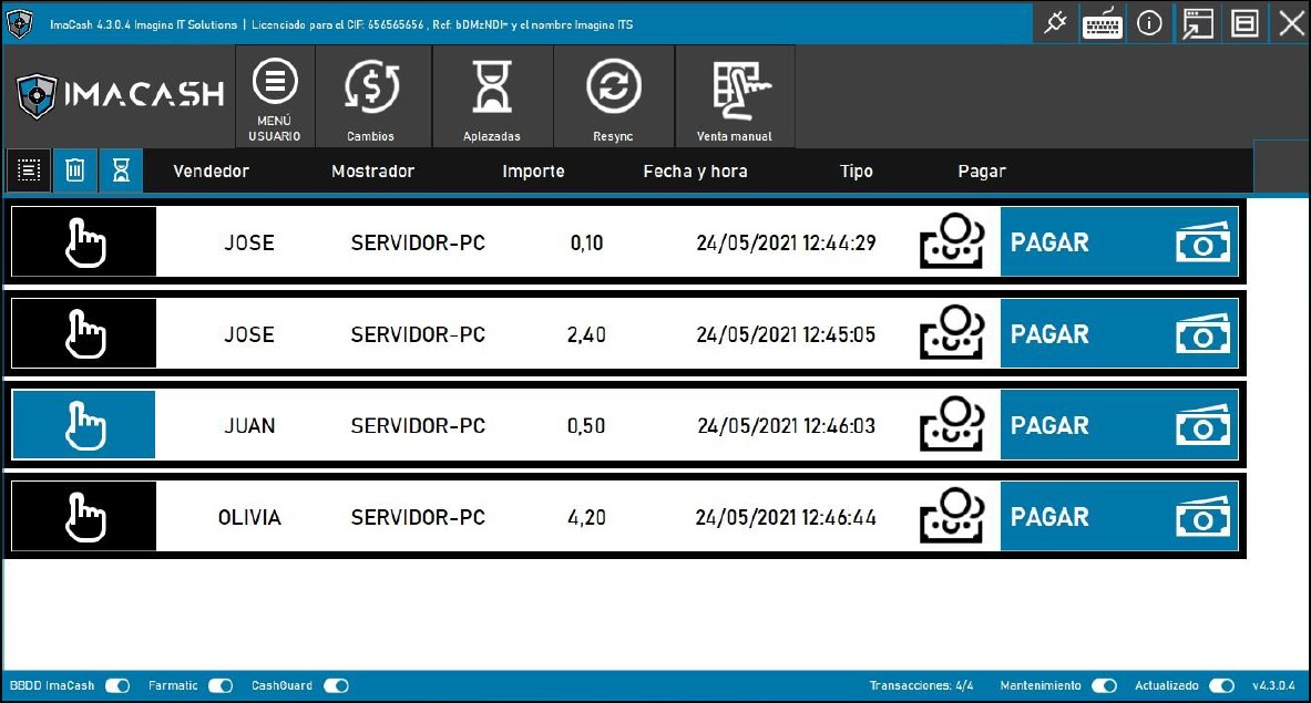 Interfaz de pago de ImaCash