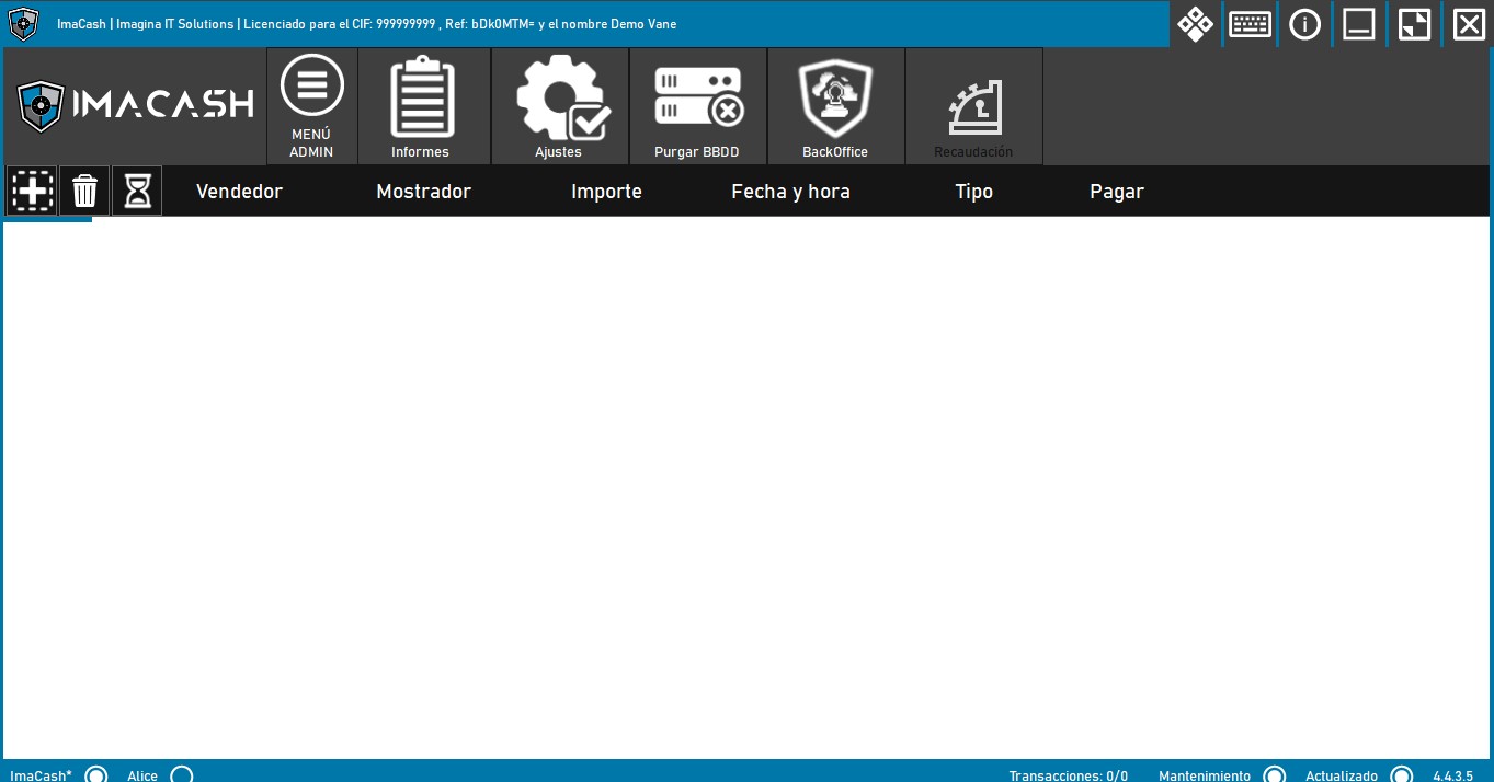 Interfaz principal de ImaCash