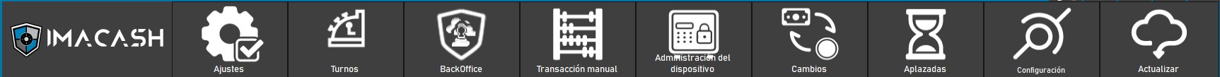 Barra de funcionalidades principales de ImaCash